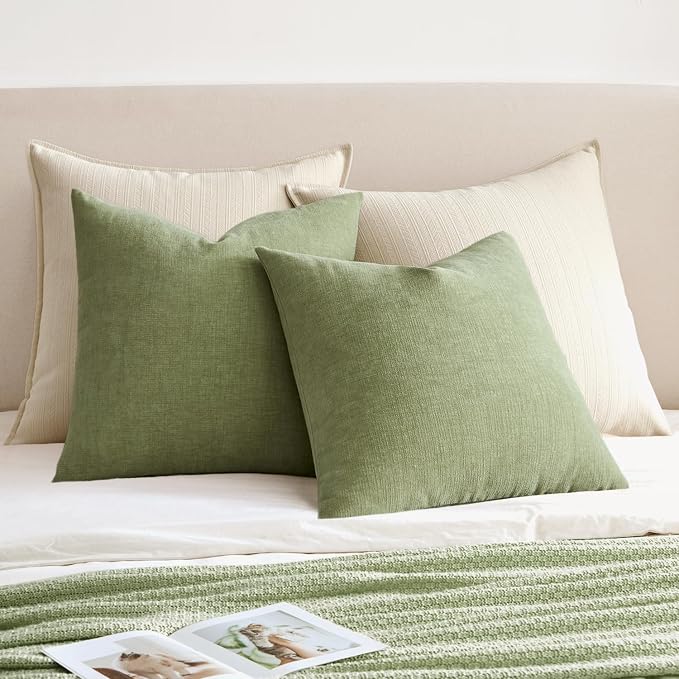 MIULEE Sage Green Chenille Couch Throw Pillow Covers, 18x18 | Set of 2 - Image 4