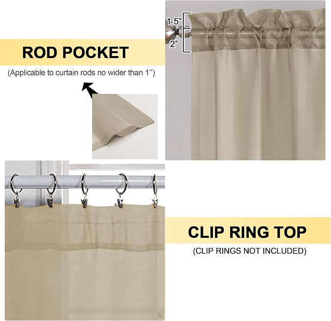 Taupe Sheer Curtains 63 Inches Long 2 Panels - Image 2