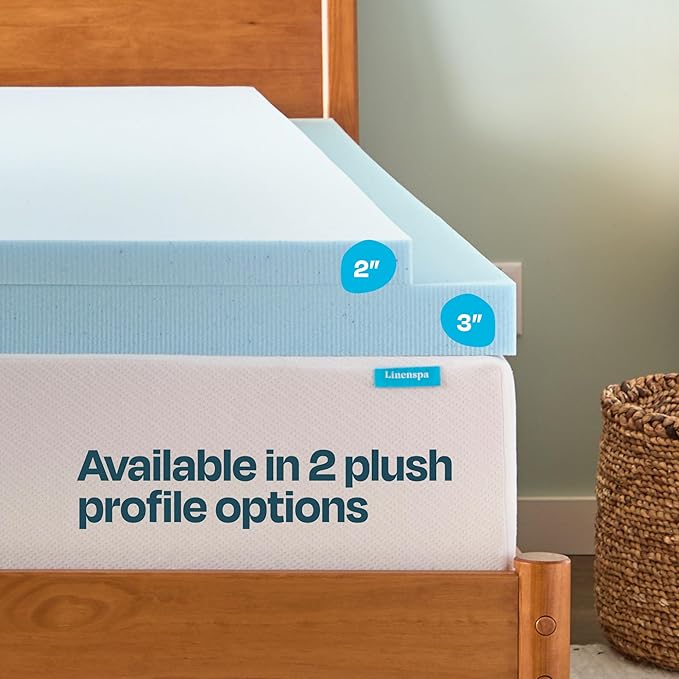 LINENSPA Memory Foam Mattress Topper - 2 Inch Gel Infused Memory Foam - Plush Feel - Cooling and Pressure Relieving - CertiPUR Certified - Dorm Room Essentials - Full XL Size