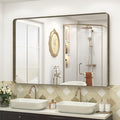 48x32 Bronze Bathroom Mirror, Brushed Bronze Framed Bathroom Vanity Mirror, Rounded Rectangle Mirror for Wall, Shatterproof, Wall Mounted, Anti-Rust (Horizontal/Vertical)