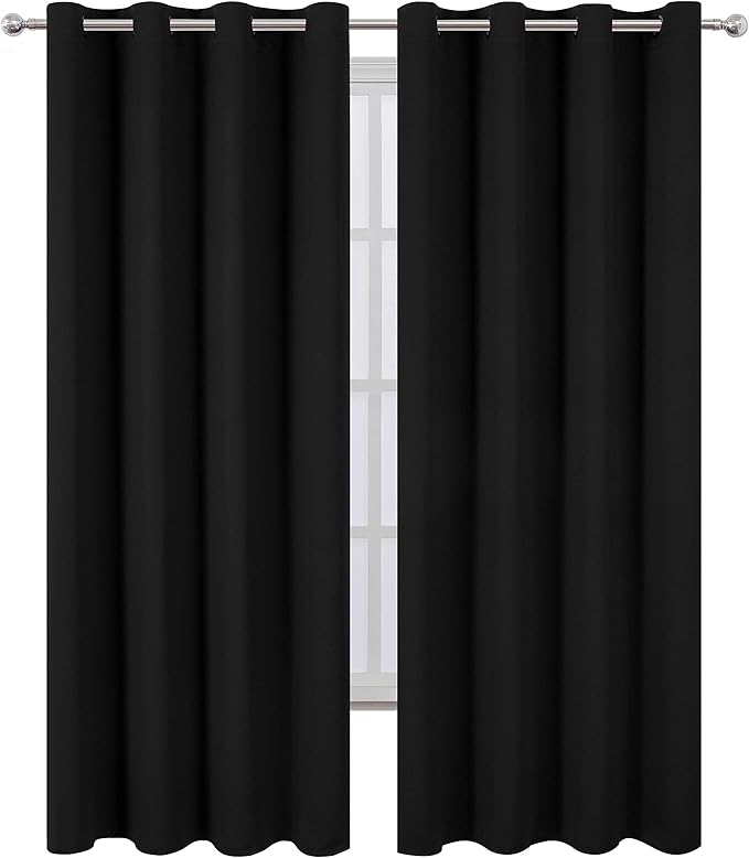 Black Thermal Blackout Curtains/52 x 95 Inch/Set of 2 Panels Room Darkening - Image 2