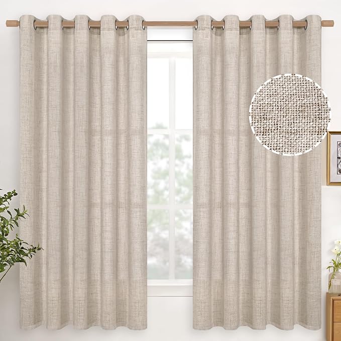 YoungsTex Natural Linen Curtains 63 Inch Length 2 Panel Linen Textured Curtains by YoungsTex