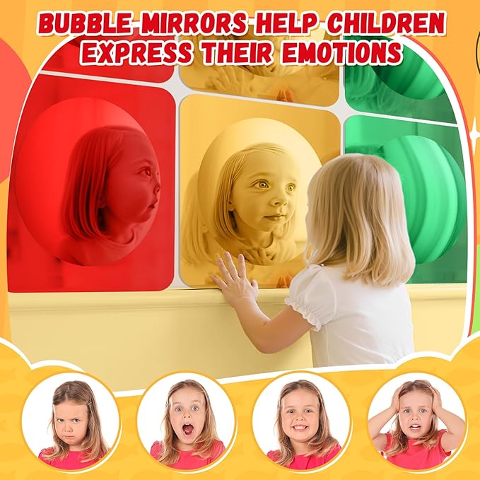 Geiserailie 9 Pcs Christmas Sensory Wall Mirror Acrylic Bubble Mirror Toys for Classroom Calming Corner Items - Sensory Room Have Visual, Tactile Stimulation (10 x 10 Inch,Red,Yellow,Green)