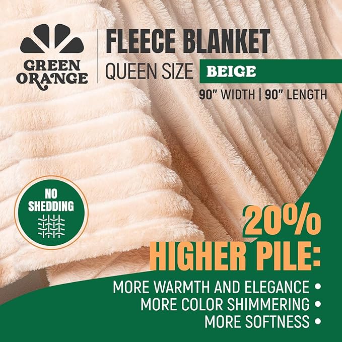 GO Premium Comfy Soft Queen Blanket - Beige Fleece Blanket for Couch, Bed - Living Room, Bedroom, Home Decor - 90x90 Inches