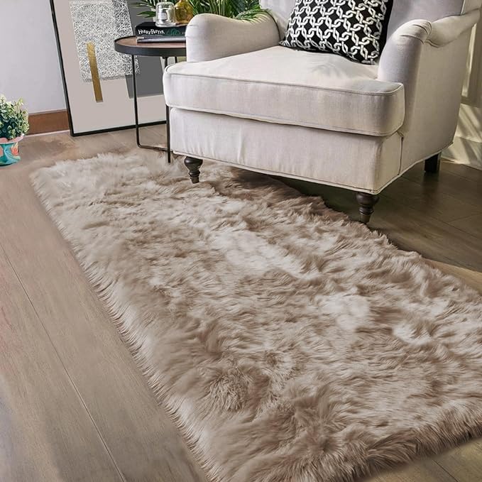 Latepis Throw 2x6 Rug Runner Light Brown Faux Fur Rug Washable Shaggy Rug by Latepis