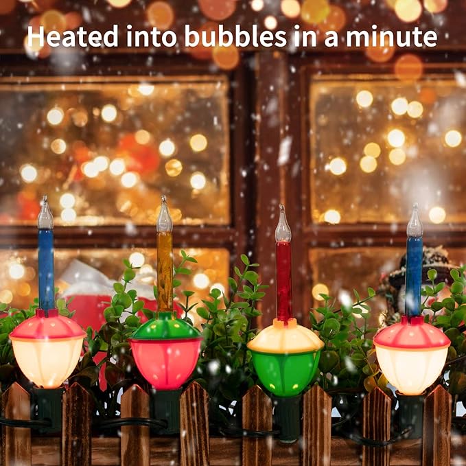 Brightown Christmas Bubble String Lights - 9 Traditional Multicolor Bubble Lights UL Listed for Holiday Christmas Celebrations Lighting, Bubble Light for Tree, Green Wire