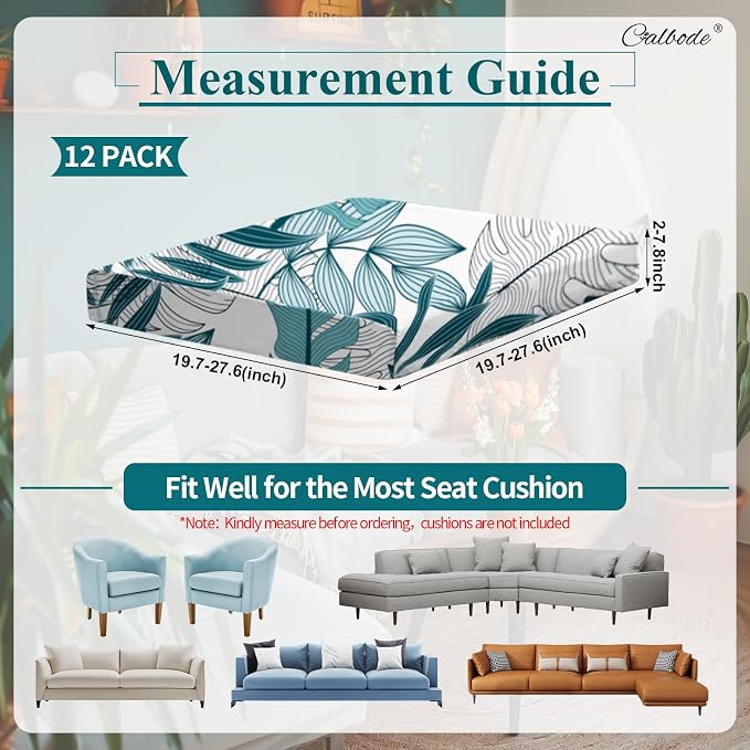 CALBODE 12Pcs Stretch Patio Cushion Cover Outdoor Cushion Cover Replacement - Image 2