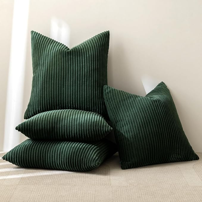 MIULEE Soft Corduroy Decorative Throw Pillow Covers Army Green 18x18 | Set of 4 - Image 8