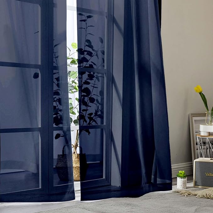 Navy Blue Sheer Curtain for Bedroom Living Room 78 Inches Long 2 Panels Set - Image 9