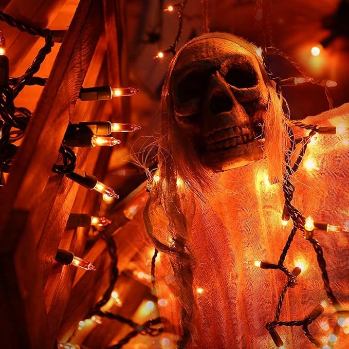 BrizLabs Orange Halloween Lights, 69.6FT 300 Count Halloween String Lights Linkable, UL Certified Orange Light String, Mini Incandescent Light Set for Indoor Outdoor Christmas Fall Thanksgiving Tree