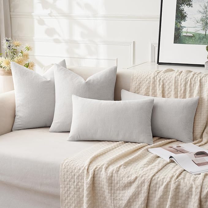 MIULEE Light Grey Chenille Couch Euro Throw Pillow Covers, 22x22 | Set of 2 - Image 4