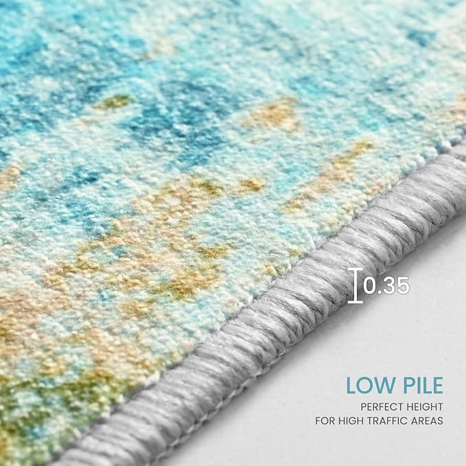 Ompaa Living Room Rug 6x9 Teal Blue Area Rug Machine Washable Boho Rug Non Slip - Image 7