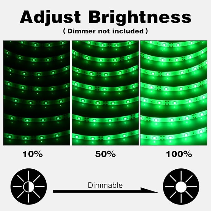 iNextStation 12V LED Light Strip IP65 Waterproof Green LED Strip Lights 16.4ft/5m Cuttable 300 SMD 2835 LED Tape Flexible Led Lights for Bedroom Outdoor Indoor Decor (Power Adapter not Included)