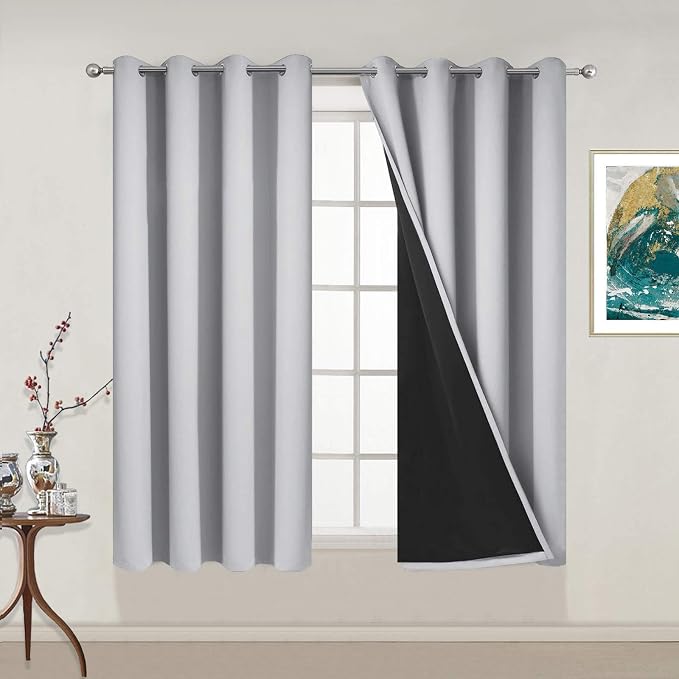 Yakamok Light Grey 100% Blackout Curtains 54 Inches Long 52" Wide 2 Panel | by Yakamok