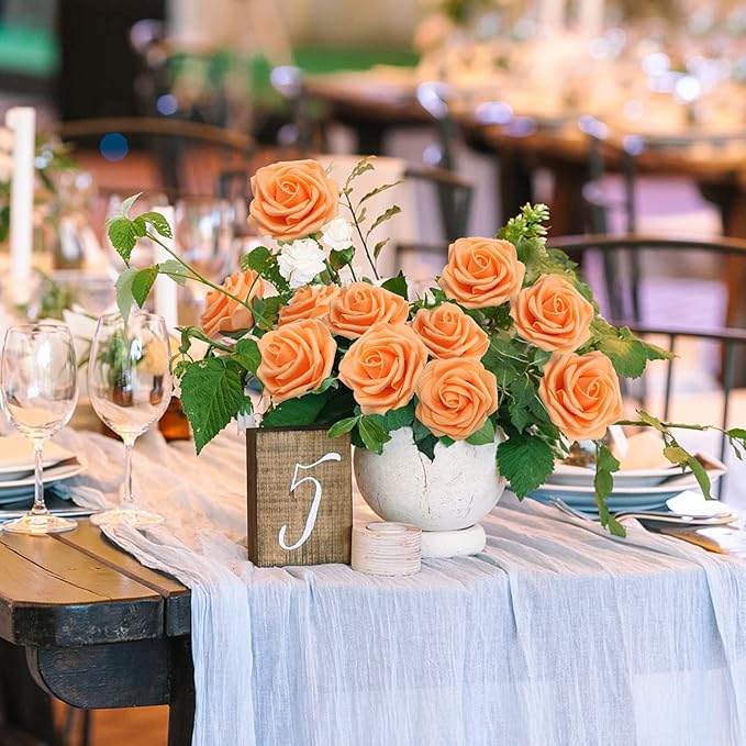 JOYLEX Artificial Flowers Realistic Roses, 25pcs Real Looking Fake Roses with Stem for DIY Wedding Bouquets Centerpieces Bridal Shower Party Romantic Decorations (25pcs, Orange)