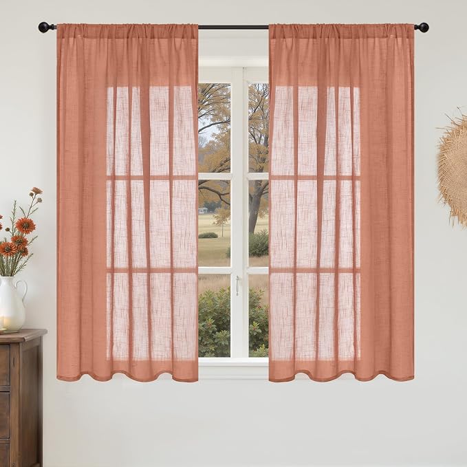 BGment Terracotta Linen Curtains 48 Inch Length, Burnt Orange Light Filtering by BGment