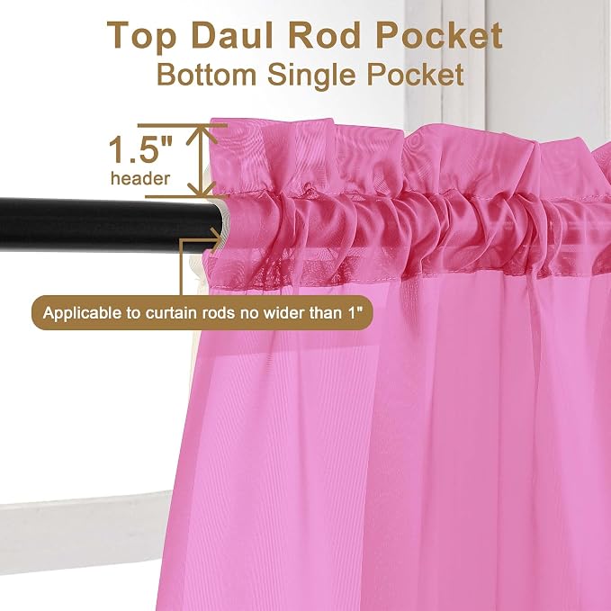 Chyhomenyc Hot Pink Sheer Curtains 45 Inch Long 2 Panels, Light Filtering Short - Image 4
