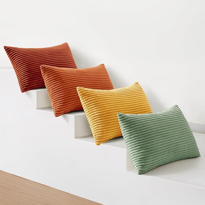 MIULEE Fall Decorative Lumbar Pillow Covers Yellow Rust Green 12x20 | Set of 4 - Image 5