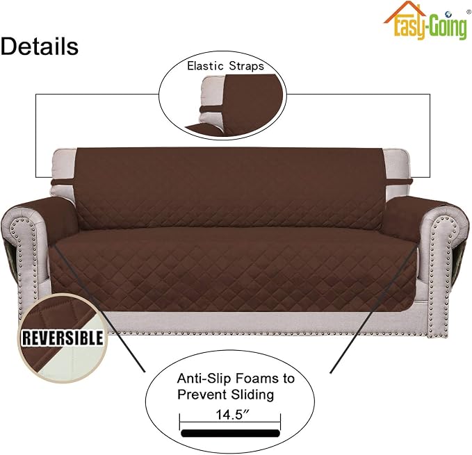 Easy-Going Reversible Couch Cover, Small Chair, Coffee/Ivory | Machine Washable - Image 3