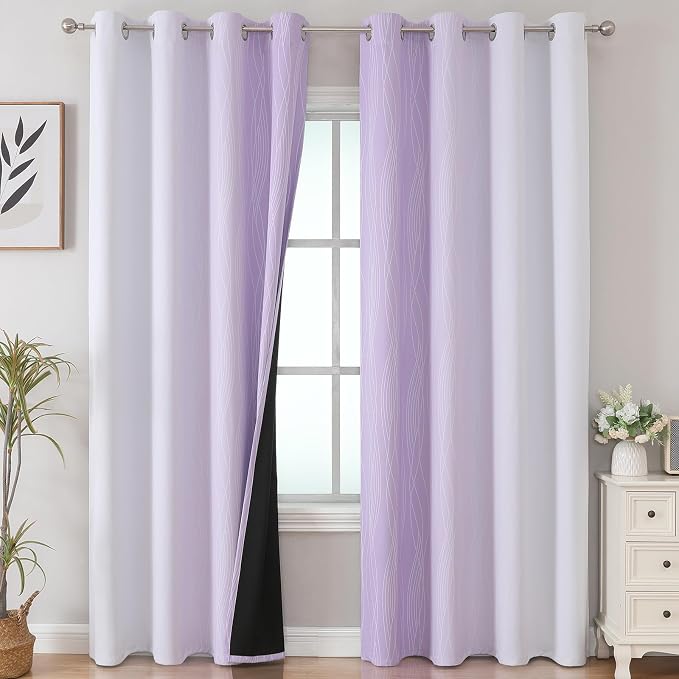 Lilac and Greyish White Ombre Blackout Curtains Living Room 90 Inches Long | - Image 2