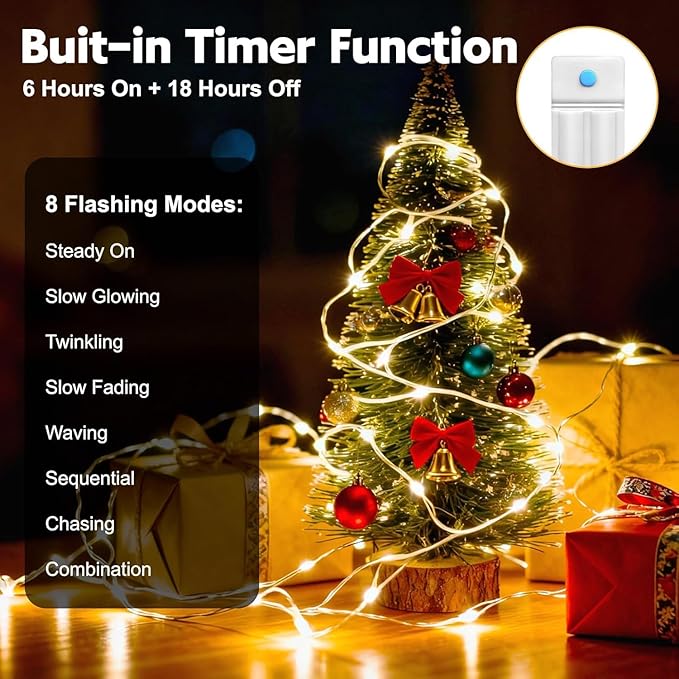 YJFWAL 12 Pack 30 LED Fairy String Lights with Timer Function, Waterproof Fairy Lights Wire Lights,Battery Operated Firefly Lights(AAA Batteries Included),for Patio,Garden,Wedding Decor (Warm White)