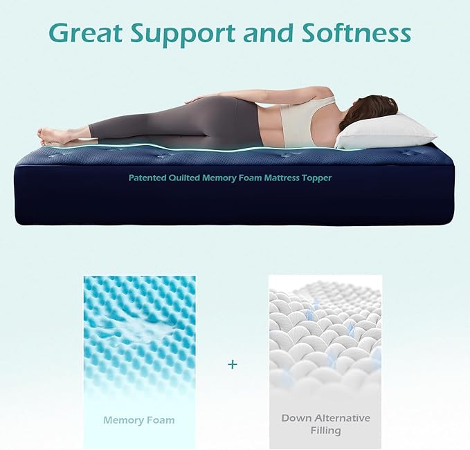 Hansleep College Dorm Twin XL Mattress Topper Viscose Derived from Bamboo, Memory Foam Pillow Top Mattress Topper Twin XL, Breathable Mattress Pad for Back Pain Relief, 39" x 80", Navy Blue