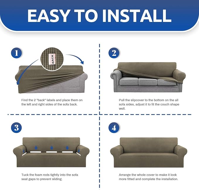 Stretch Chair Sofa Slipcover, Single Couch Cover, Khaki | 1-Piece Washable Sofa - Image 4