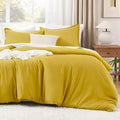Litanika Mustard Yellow Comforter Set Full Size, 3 Pieces Lightweight Solid Bedding Comforter Set, All Season Fluffy Bed Set (79x90In Comforter & 2 Pillowcases)