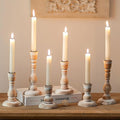 Wooden Candlestick Holders Rustic: Farmhouse Wood Taper Candle Holders Boho Candle Sticks Holder Fall Decor for Dinning Table Mantle Party Holiday Christmas Wedding Home Set of 6