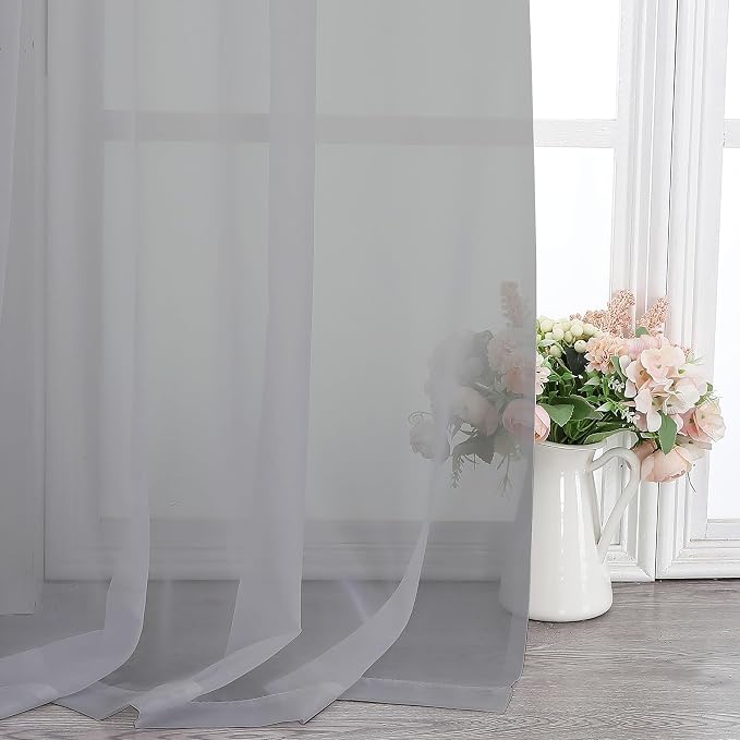 Chyhomenyc Light Grey Sheer Curtains 84 Inches Long, 2 Panels | Light Filtering - Image 8