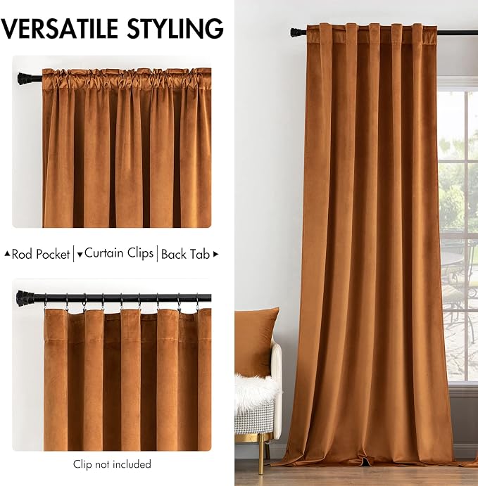 MIULEE Velvet Curtains 52x108 inches 2 Panels Gold Brown Blackout Curtains | - Image 2