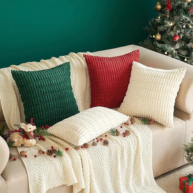 MIULEE Corduroy Decorative Throw Pillow Covers 18x18 Cream White Pack of 2 | - Image 8