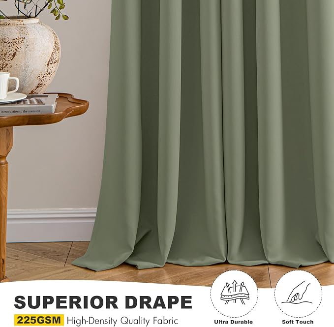 MIULEE Blackout Curtains for Bedroom 2 Panels 40 x 54 Inch Long Sage | Thermal - Image 5