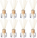 Roshtia 8 Set Reed Diffuser Bottle Empty Refillable Fragrance Glass Diffuser Bottles with Wooden Caps Rattan Sticks 50ml 1.7 oz Glass Jars for DIY Fragrance