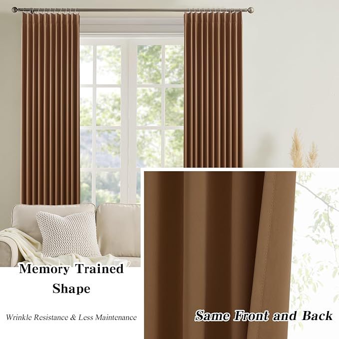Cappuccino Brown Mocha Curtains 40x92 Inches Long 2 Panels Set, Pinch Pleated - Image 6