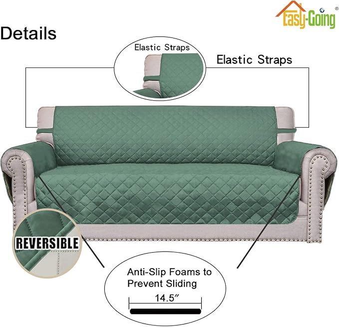 Easy-Going Reversible Couch Cover, 4 Seater Sofa, XX-Large Sofa, Cyan/Ivory | - Image 3