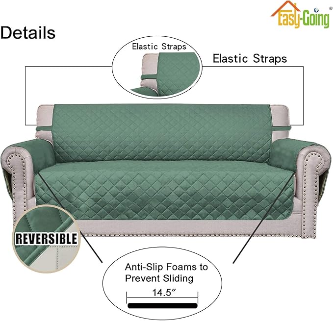 Easy-Going Reversible Couch Cover, Small Chair, Cyan/Ivory | Machine Washable - Image 3