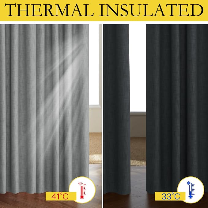 NICETOWN 100% Blackout Linen Texture Curtains 90 inches Long, Dove Grey - Image 3