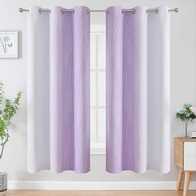 Lilac and Greyish White Ombre Blackout Curtains Living Room 72 Inches Long | - Image 2