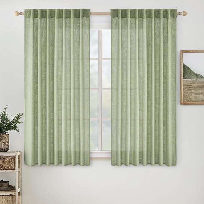 MIULEE Sage Green Linen Curtains 42x63 Inch Length 2 Panels by MIULEE