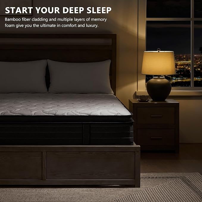 Queen Mattress 12 Inch Hybrid Mattress Queen in a Box with Bamboo Cover - Memory Foam Mattress with Strong Support and Motion Isolation - Medium Firm Mattress with Pocket Springs