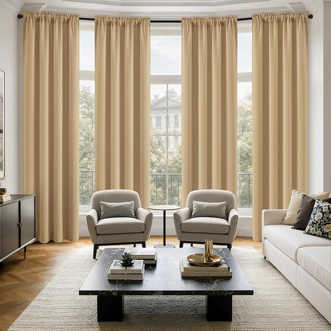 MIULEE 84 Inch Length Dark Beige Blackout Bedroom Curtains Set of 4 | Thermal by MIULEE