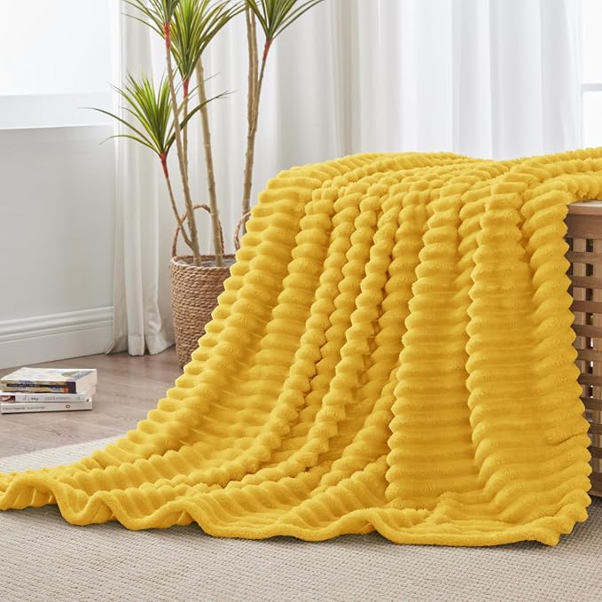 BEDELITE Striped Fleece Throw Blanket, Light Yellow, Soft Cozy, Lightweight Warm - Image 7