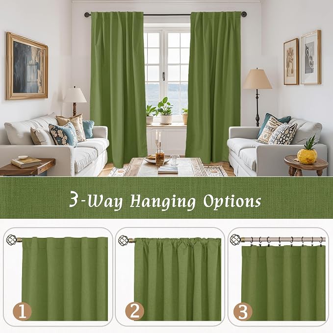 84 Inch Sage Green 100% Blackout Linen Curtains - Image 9