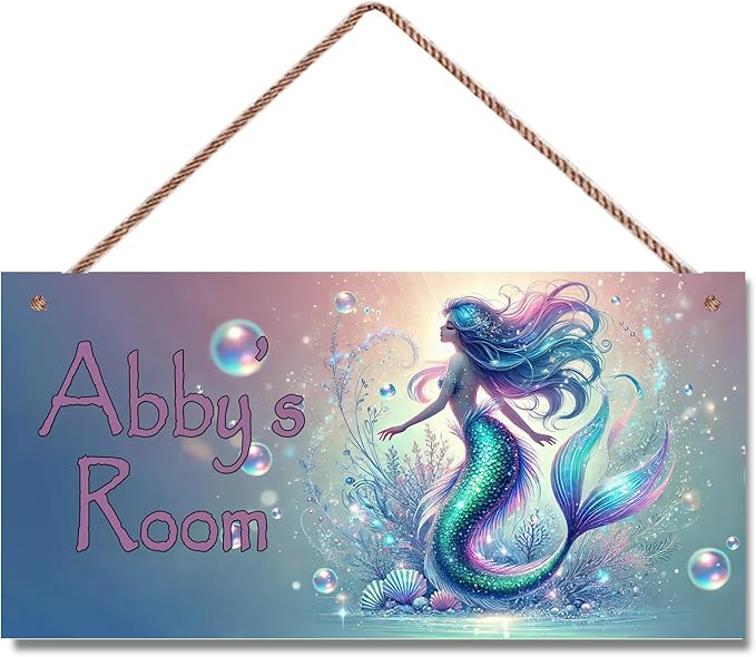 Personalized Kids Door Sign Mermaids Decor For Girls Bedroom Nursery Personalized Name Wooden Sign Ocean Theme Décor For Kids Room