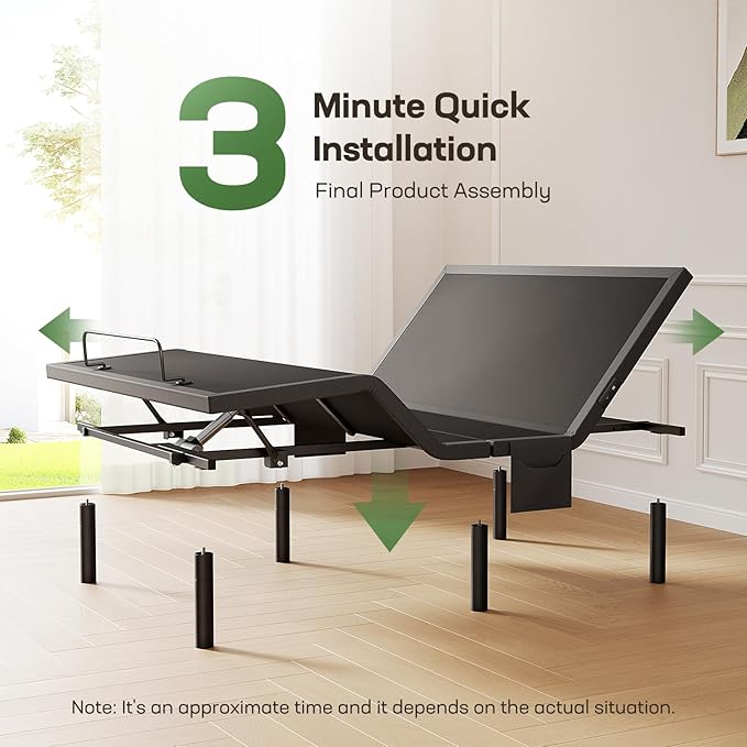 Marsail MS01-1 Split King Adjustable Bed Frame with Massage + 10-inch Gel Memory Foam Mattress, Adjustable Bed Base with Under-Bed Nightlight, Wireless Control Massage Adjustable Bed, Split King
