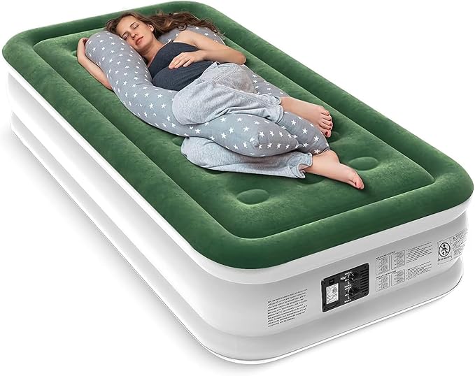 Twin Air Mattress with Built Pump, 16" Durable Blow Up Mattress Airbed, Comfortable Top Surface Inflatable Mattress for Camping Home & Portable Travel