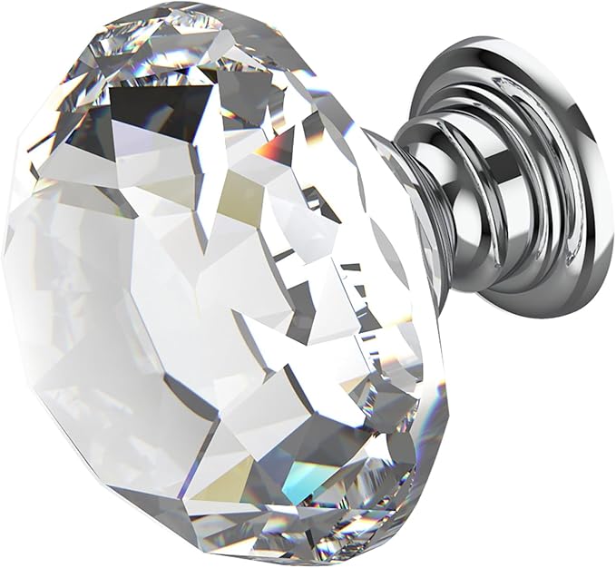 Alzassbg 6 Pack Clear Crystal Drawer Knobs, 1-1/5 Inch(30mm) Diameter Cabinet Knobs Glass Diamond Crystal Knobs for Drawers AL1001CP