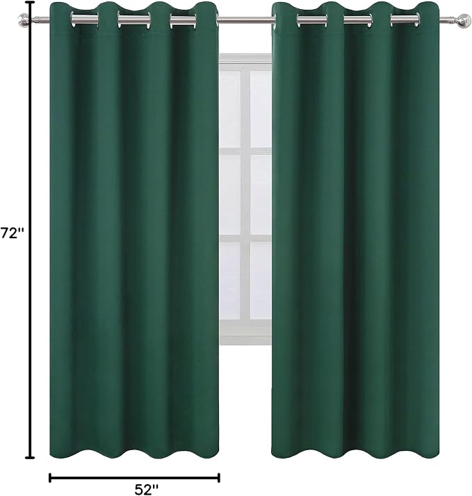 Dark Green Thermal Blackout Curtains/52 x 72 Inch/Set of 2 Panels Room - Image 10