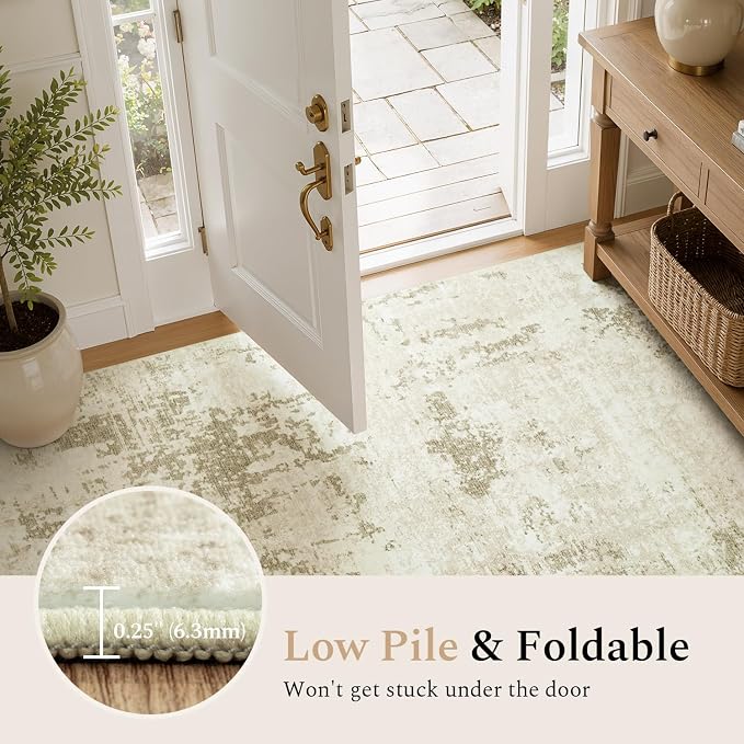 Rugflix 5x7 Area Rugs for Living Room, Washable Linen Beige Large Rug | Machine - Image 6